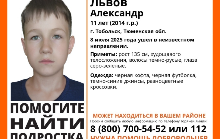 В Тобольске пропал 11-летний мальчик