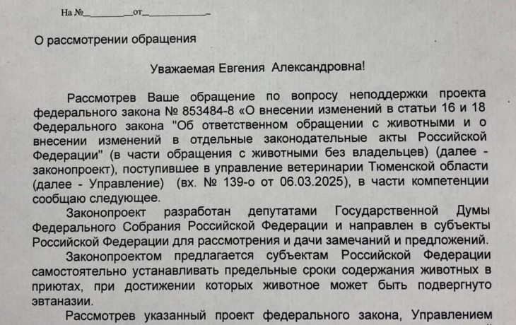 Губернатор Тюменской области не поддержал законопроект об эвтаназии животных