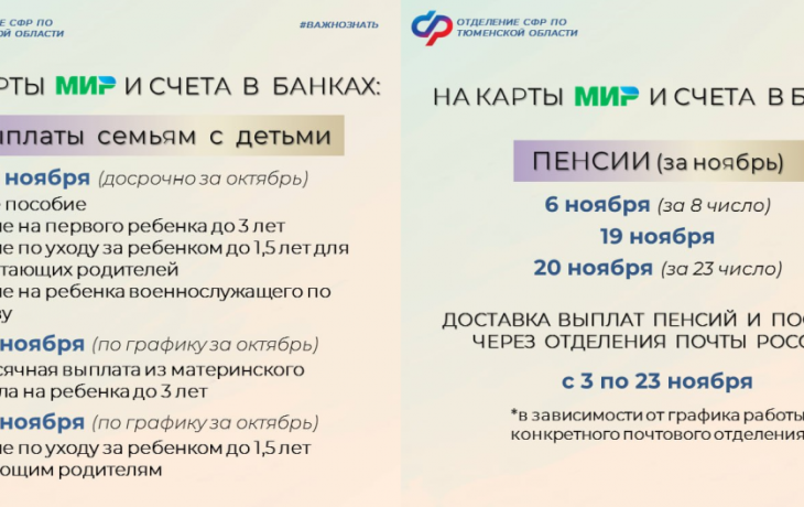В какие дни ноября тюменцы получат детские пособия и пенсии В какие дни ноября тюменцы получат детские пособия и пенсии